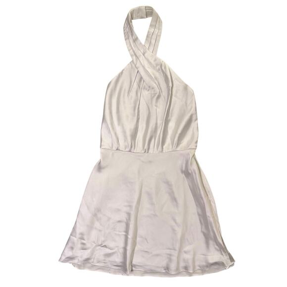 BHLDN Ruby Twist Halter Stretch Satin Ivory Mini Dress - Picture 4 of 7